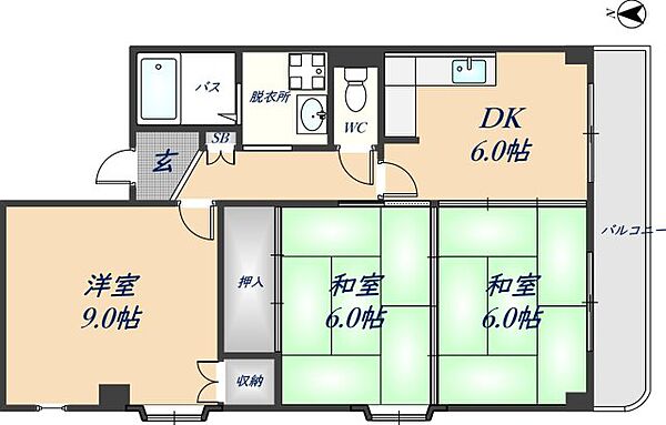 ビューハイム茶の木 303｜大阪府八尾市恩智南町2丁目(賃貸マンション2LDK・3階・50.00㎡)の写真 その2