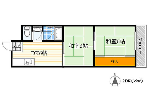 マンション清寿苑 606｜大阪府大阪市城東区東中浜８丁目(賃貸マンション2DK・6階・35.00㎡)の写真 その2