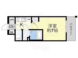 エスリード京橋WEST 12階1Kの間取り
