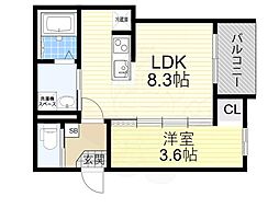 CLOUD 放出 3階1LDKの間取り