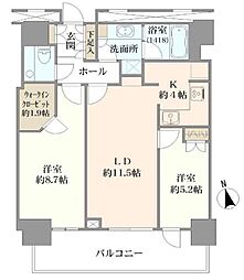 クレストプライムタワー芝 2LDKの間取図画像
