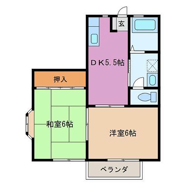 コーポシャトレ　D棟 125｜三重県名張市鴻之台３番町(賃貸アパート2DK・1階・42.23㎡)の写真 その2