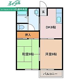 コーポシャトレD 2DKの間取図画像