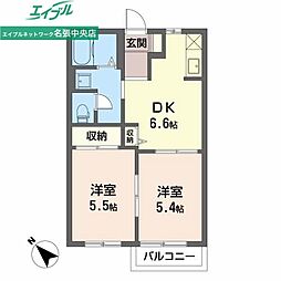 東百合ケ丘エクセルハイツA 2DKの間取図画像