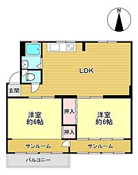 大森西住宅11号棟 2LDKの間取図画像