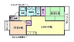 西脇パークハイツ1 2LDKの間取図画像
