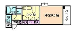 アス・グロー箕面 1Kの間取図画像