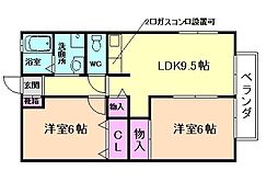 パシフィック牧落 2LDKの間取図画像
