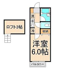 パークフロント谷中B 1Kの間取図画像