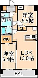 プラティーク六町 2LDKの間取図画像