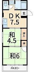 第二コーポ保木間 1Kの間取図画像