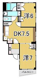 エーデルハイム・ソメヤ 2DKの間取図画像