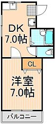 アサヒハイツ 1Kの間取図画像