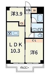クィーンハイツ浅伊 2LDKの間取図画像
