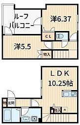 モンシャン 2DKの間取図画像