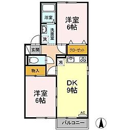 KコンフォートインA 2DKの間取図画像