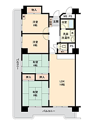 西つるみコーポ 4LDKの間取図画像