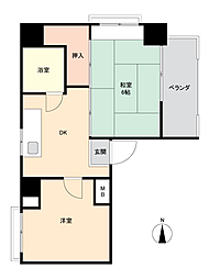 サンジェローム萩 2DKの間取図画像