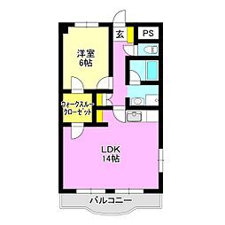 ユアサヴィレッジ 1LDKの間取図画像
