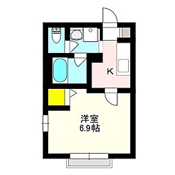 ヴァンサンク 1Kの間取図画像