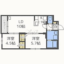 プレシェルト北大前 2LDKの間取図画像
