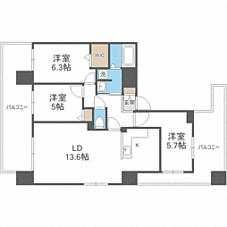南円山シャトー桂和 3LDKの間取図画像