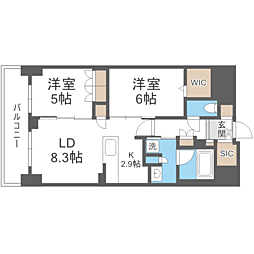 札幌市中央区北三条西12丁目マンション 2LDKの間取図画像