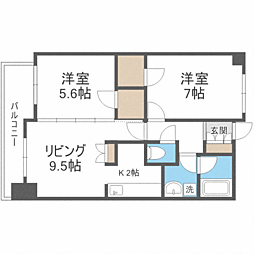グレースコート北18条 2LDKの間取図画像