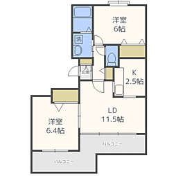 グランドール北2条 2LDKの間取図画像