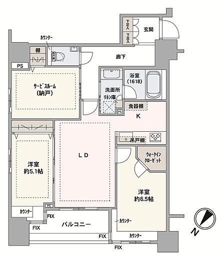 専有面積70?えのゆとりある角住戸。LDに隣接する約5.1帖の洋室は引き戸を開放して続き間としての利用も可能。床暖房、食器洗い乾燥機など機能的な設備付きなのも魅力です。