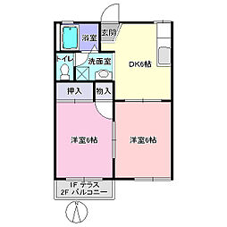 メゾンエバーパイン 2DKの間取図画像
