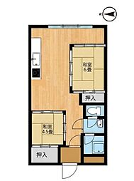 亀戸二丁目団地6号棟 2LDKの間取図画像