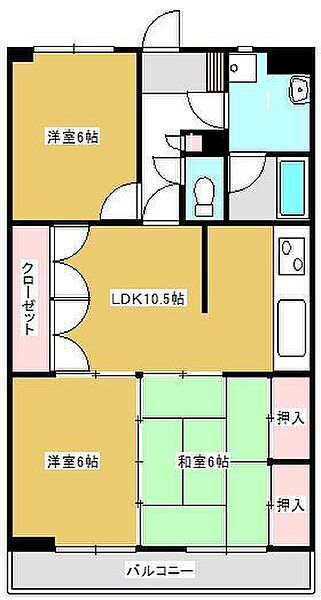 足利スカイタワー16 205｜栃木県足利市田中町(賃貸マンション3LDK・2階・62.37㎡)の写真 その2