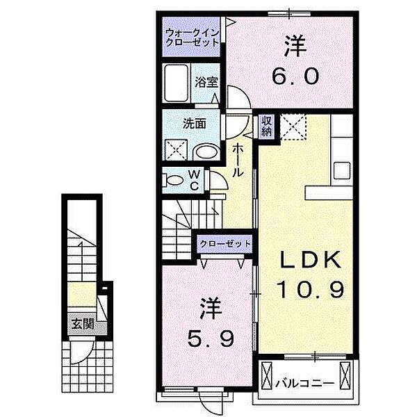 プランドールB 202｜栃木県足利市朝倉町(賃貸アパート2LDK・2階・57.21㎡)の写真 その2