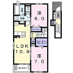 グレ−ス　ライト　ジョイ 2階2LDKの間取り