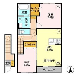 シルクロード万葉A 2LDKの間取図画像