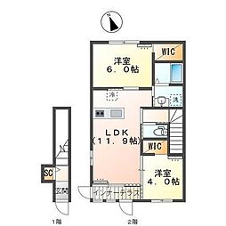 プライトリー 2LDKの間取図画像