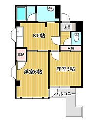 モンシャトー足利成和 2DKの間取図画像