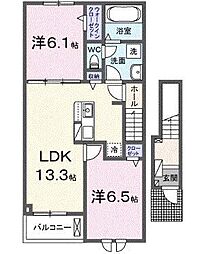 クラール高萩 2LDKの間取図画像