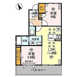 キュウブオンダ 2LDKの間取図画像