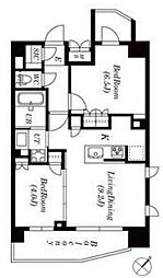 東京メトロ日比谷線 広尾駅 徒歩10分の賃貸マンション 12階2LDKの間取り