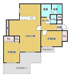 ロワールマンションやよい坂 2LDKの間取図画像