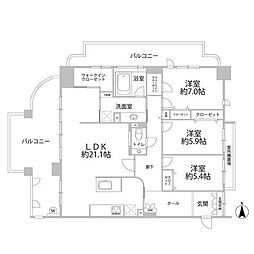 グランドメゾン赤坂弐番館 3LDKの間取図画像