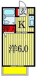 ロイヤルコート弐番館 2階1Kの間取り