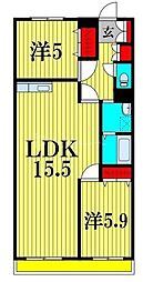 チクマハイツ 2LDKの間取図画像