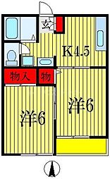 シャトーフローラルN2 2DKの間取図画像