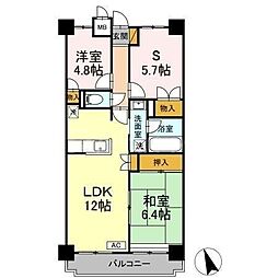 フジ・ヴェール毘沙門堂 2SLDKの間取図画像