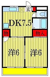 ベルフィーヌ船橋 2DKの間取図画像