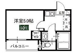 メルディア湊町1丁目 1Kの間取図画像