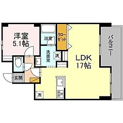 フジ・ヴェール毘沙門堂 1LDKの間取図画像